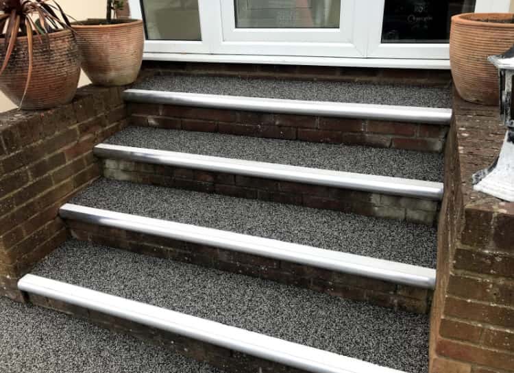 This is a photo of a Resin bound stair path carried out in Huddersfield. All works done by Resin Driveways Huddersfield